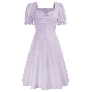 Belle Poque Women's Puff Short Sleeve Sweetheart Neck Swing A-Line Flare Dress M